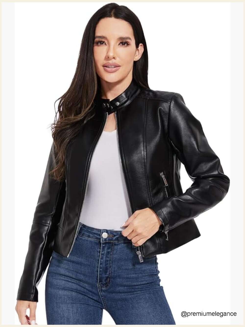 Cropped Faux Leather Motorcycle Jacket Women's S-XXL Casual Biker Blazer